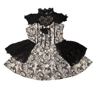 H&R London Gothic Skull & Rose Lace Halter Mini Dress - Black & White Sweetheart